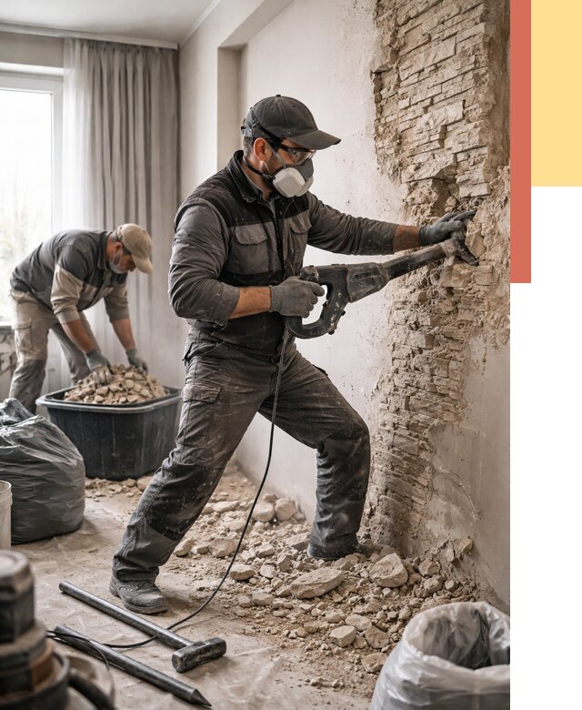 Демонтаж декоративного камня в Назарово от 1490 руб/м² — быстро и недорого | ОТДЕЛОЧНИК-Нрв