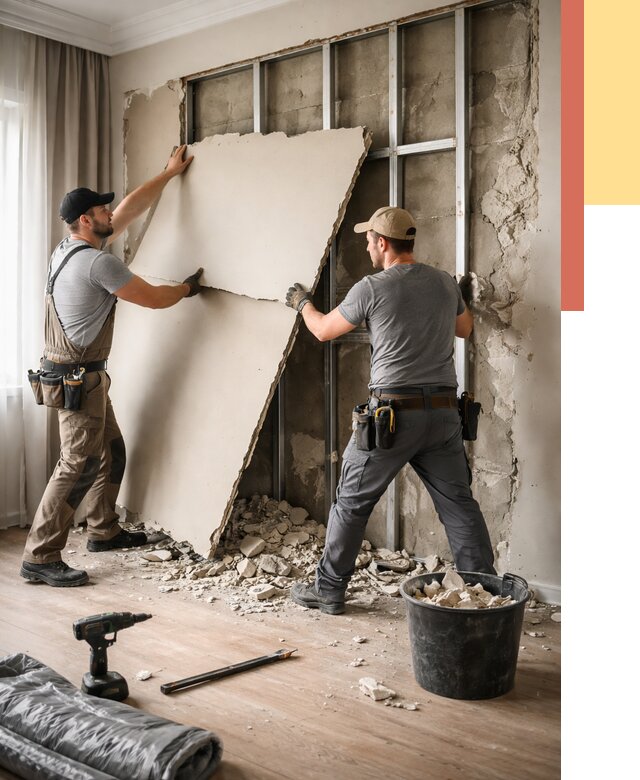 Демонтаж гипсокартона со стен в Назарово от 360 руб. — услуги демонтажа | ОТДЕЛОЧНИК-Нрв