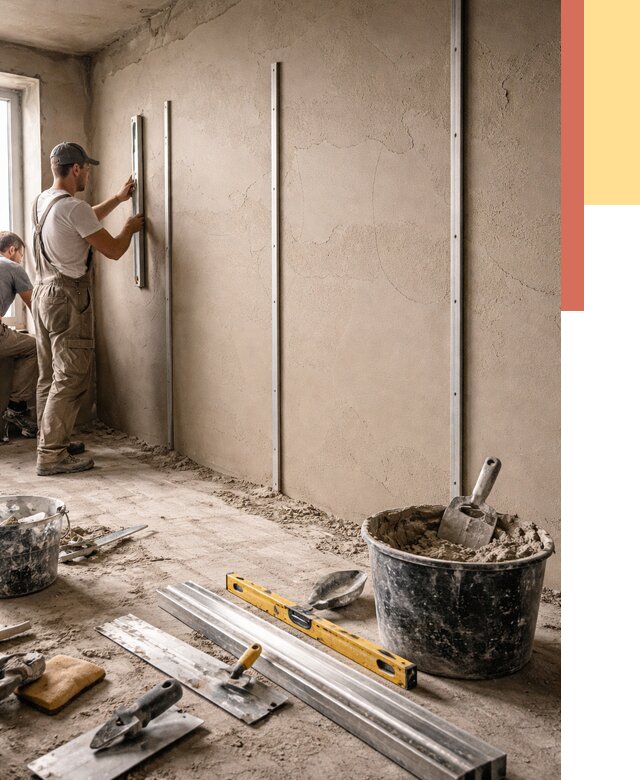 Штукатурка стен по маякам в Назарово от 5653 руб./м² — выравнивание под ключ | ОТДЕЛОЧНИК-Нрв