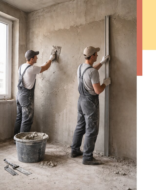 Штукатурка бетонных стен в Назарово от 4625 руб/м² — качественно и быстро | ОТДЕЛОЧНИК-Нрв