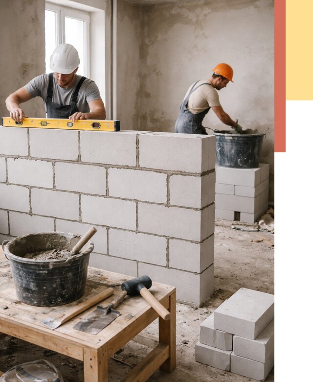 Кладка перегородок из газобетона в Назарово от 3289 руб. под ключ | ОТДЕЛОЧНИК-Нрв