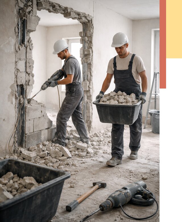 Демонтаж блоковых перегородок в Назарово от 3854 руб. — быстро и недорого | ОТДЕЛОЧНИК-Нрв