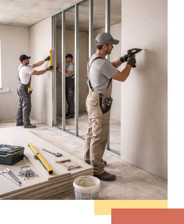 Однослойная перегородка из гипсокартона в Назарово под ключ, монтаж и отделка