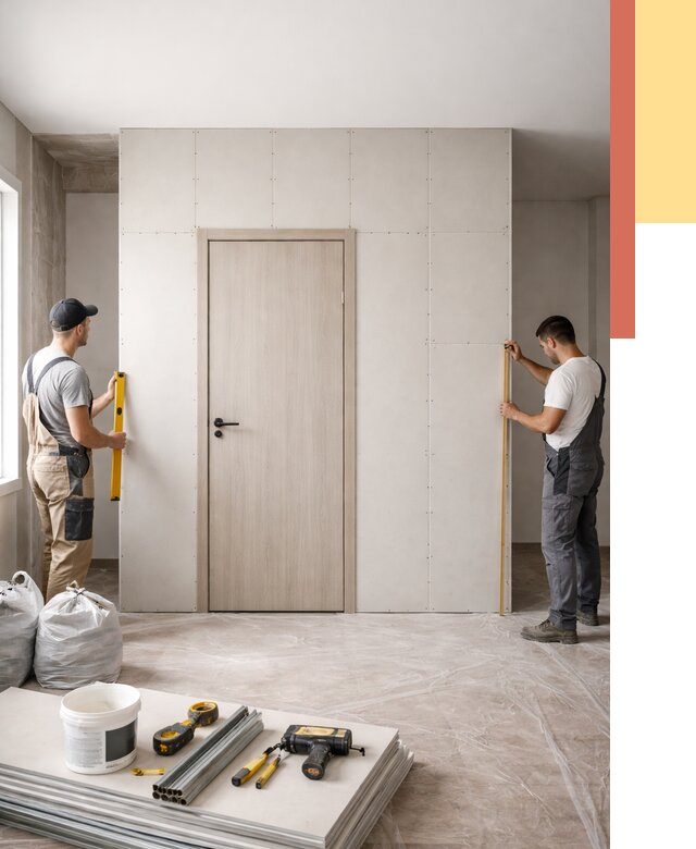 Перегородка из гипсокартона с дверью в Назарово от 4625 руб. под ключ | ОТДЕЛОЧНИК-Нрв