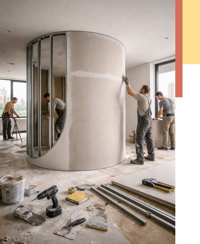 Радиусная перегородка из гипсокартона в Назарово от 2981 руб. под ключ | ОТДЕЛОЧНИК-Нрв