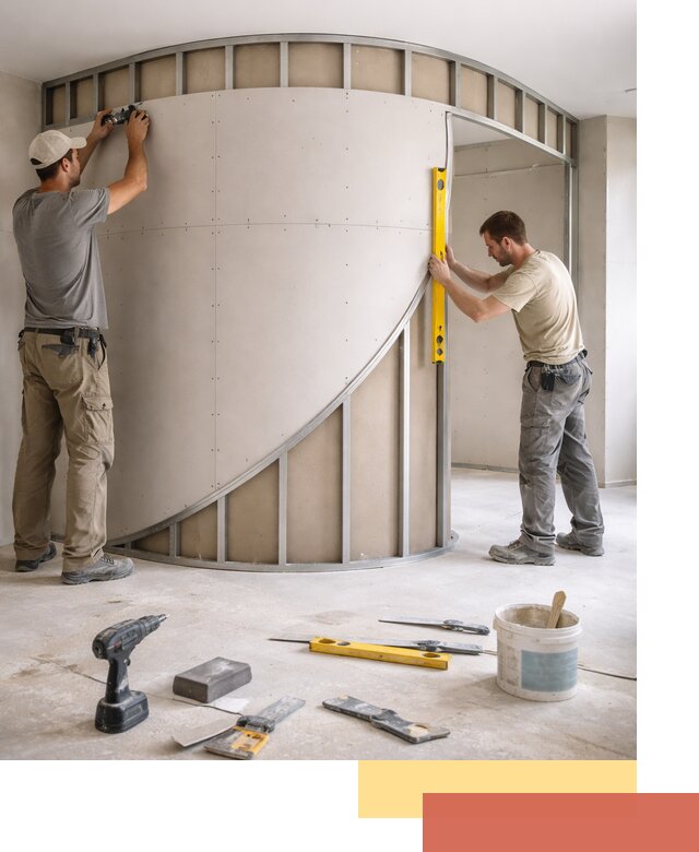 Радиусная перегородка из гипсокартона в Назарово под ключ