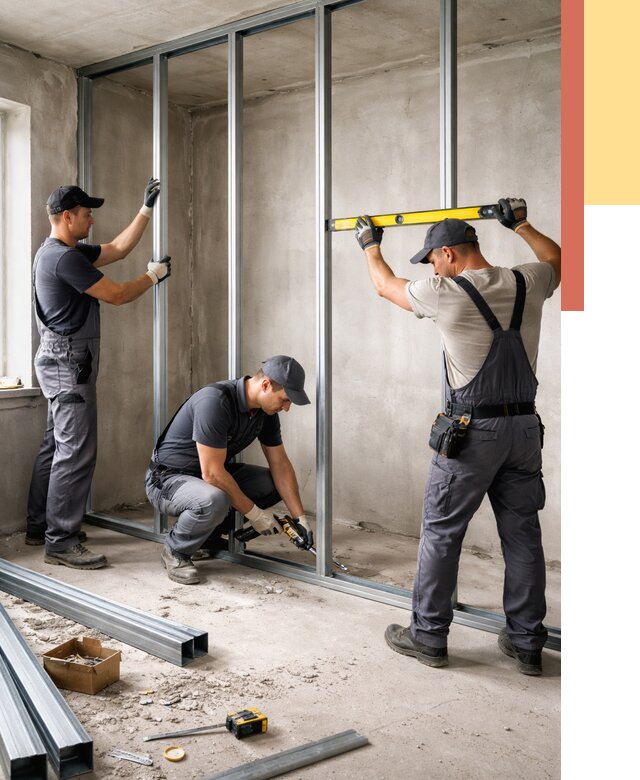 Монтаж каркаса перегородки из профиля в Назарово от 771 руб. | ОТДЕЛОЧНИК-Нрв