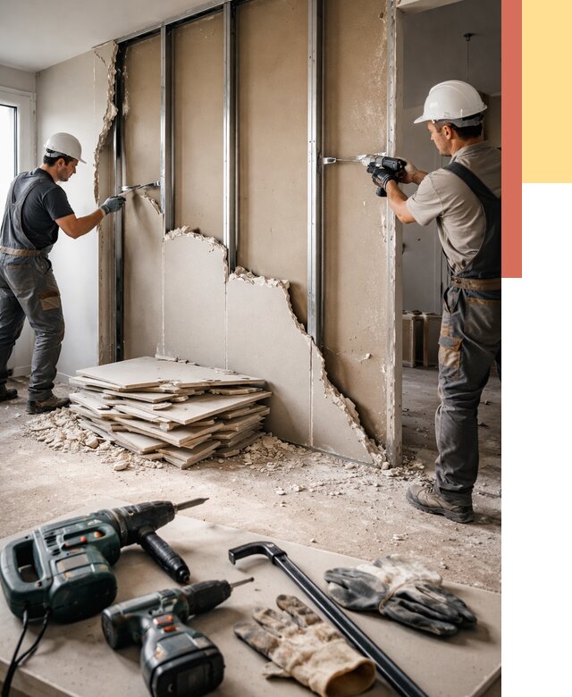 Демонтаж перегородки из гипсокартона в Назарово от 1233 руб. быстро и недорого | ОТДЕЛОЧНИК-Нрв