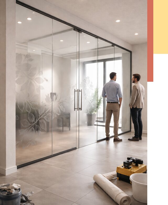 Стеклянные перегородки с рисунком в Назарово от 12848 руб. монтаж и нанесение | ОТДЕЛОЧНИК-Нрв