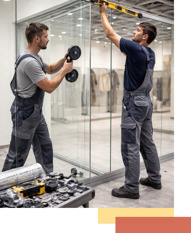 Стеклянные перегородки для магазинов в Назарово — монтаж и установка