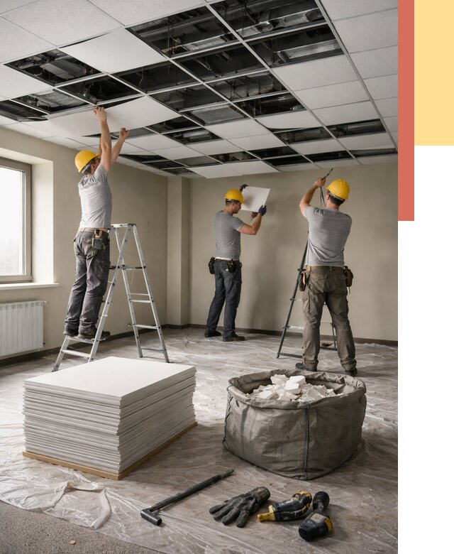 Демонтаж потолка Армстронг в Назарово от 4625 руб. быстро и недорого | ОТДЕЛОЧНИК-Нрв