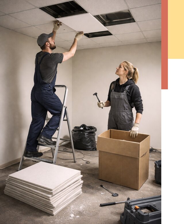 Демонтаж потолочной плитки в Назарово от 4625 руб. быстро и недорого | ОТДЕЛОЧНИК-Нрв