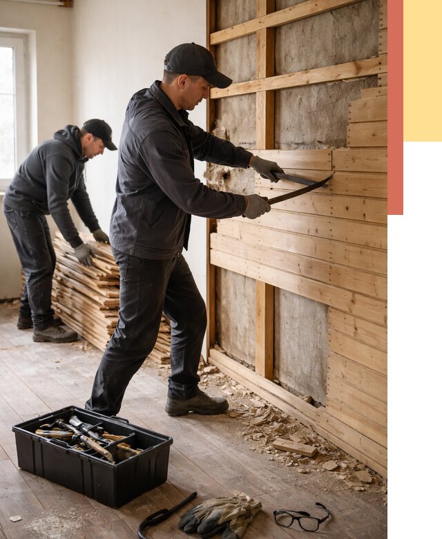 Демонтаж вагонки в Назарово от 3906 руб/м2 — быстро и недорого | ОТДЕЛОЧНИК-Нрв