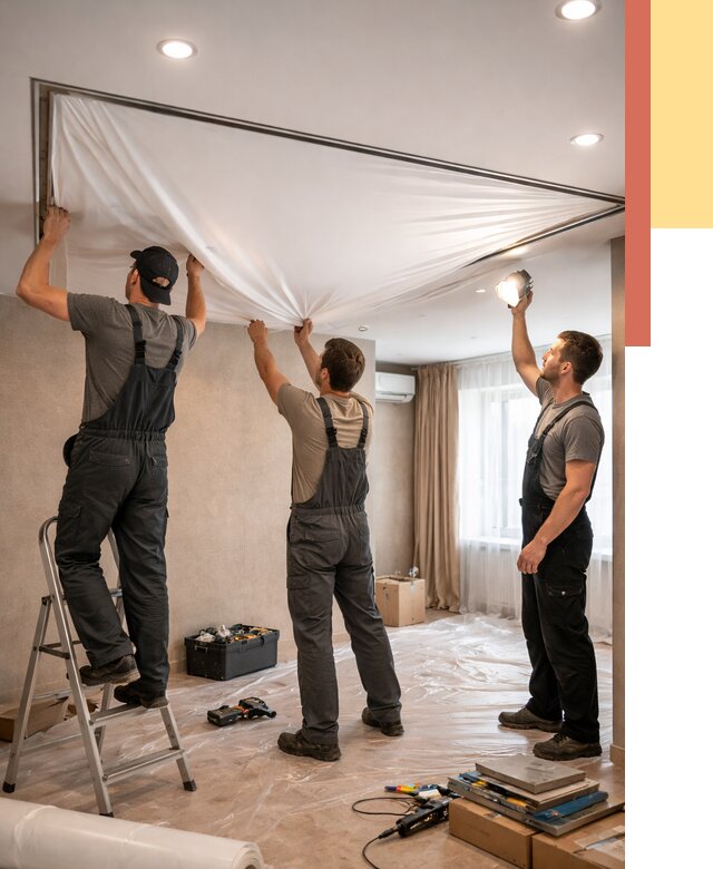 Монтаж ПВХ натяжного потолка в Назарово от 3597 руб. под ключ | ОТДЕЛОЧНИК-Нрв