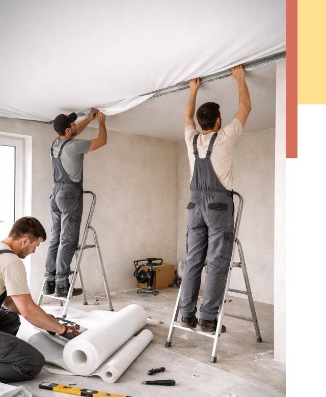 Монтаж тканевого натяжного потолка в Назарово от 3597 руб. под ключ | ОТДЕЛОЧНИК-Нрв