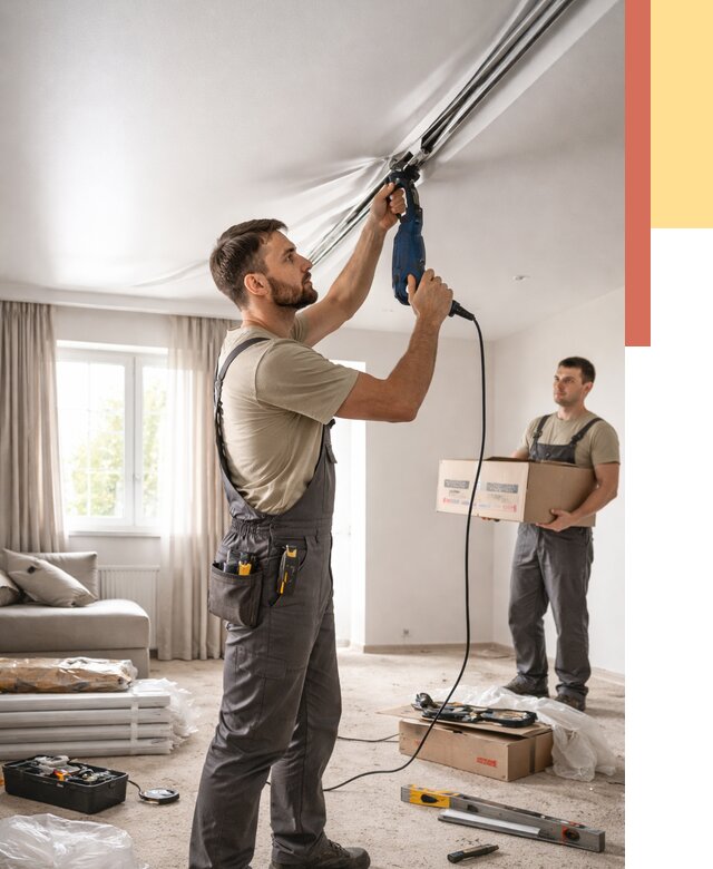 Монтаж сатинового натяжного потолка в Назарово от 3597 руб. | Быстро, недорого — ОТДЕЛОЧНИК-Нрв