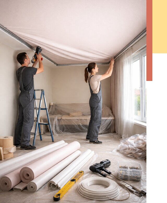 Монтаж цветного натяжного потолка в Назарово от 4317 руб/м² — быстро и недорого | ОТДЕЛОЧНИК-Нрв