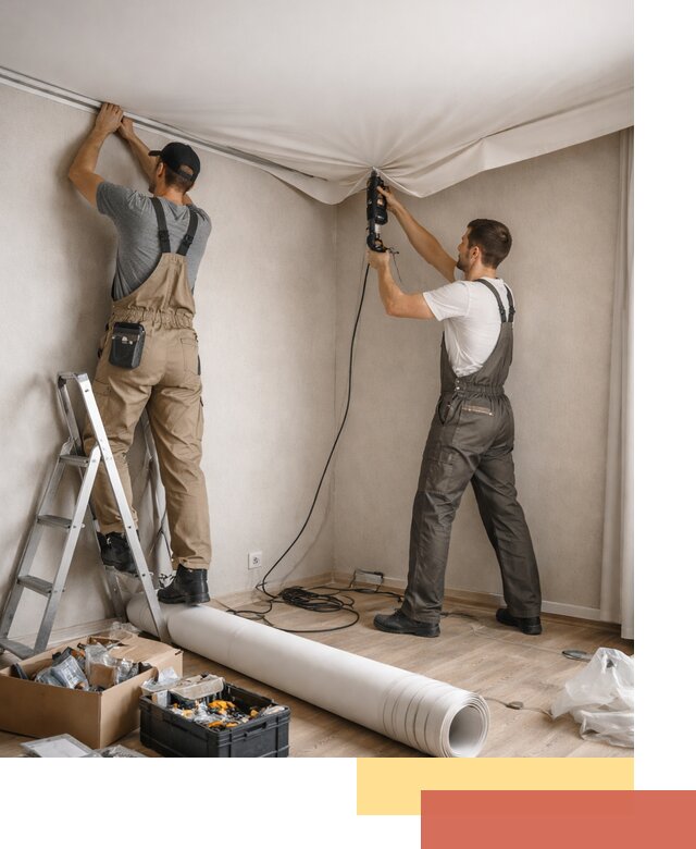 Монтаж цветного натяжного потолка в Назарово за один день