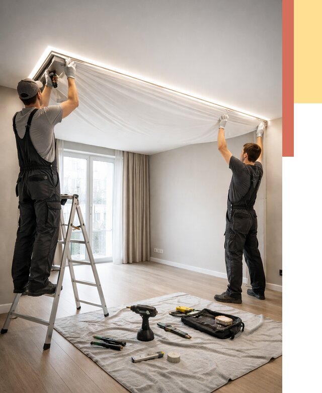 Монтаж парящего натяжного потолка в Назарово от 4625 руб. быстро и недорого | ОТДЕЛОЧНИК-Нрв