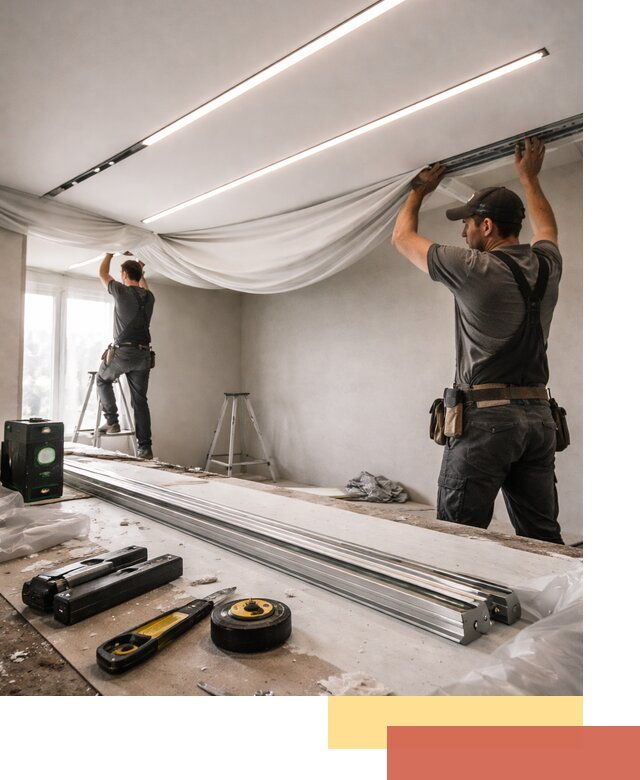 Монтаж натяжных потолков со световыми линиями в Назарово