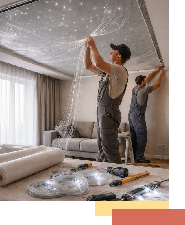 Монтаж натяжного потолка «Звездное небо» в Назарово