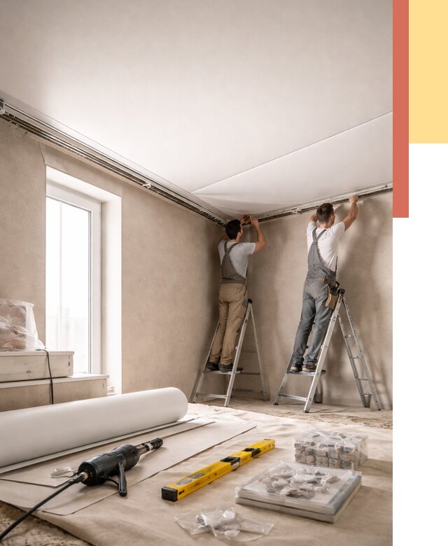 Монтаж натяжного потолка в спальне в Назарово от 3906 руб. под ключ | ОТДЕЛОЧНИК-Нрв