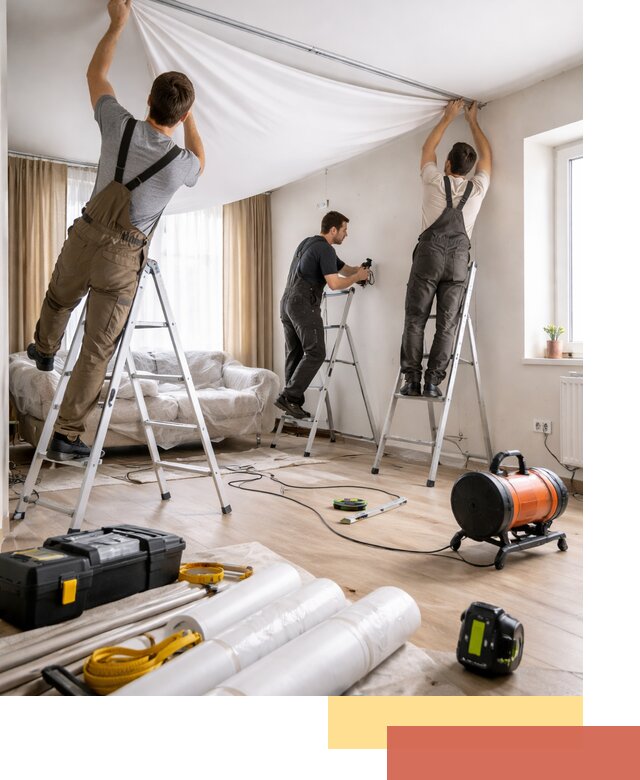 Монтаж натяжного потолка в гостиной в Назарово