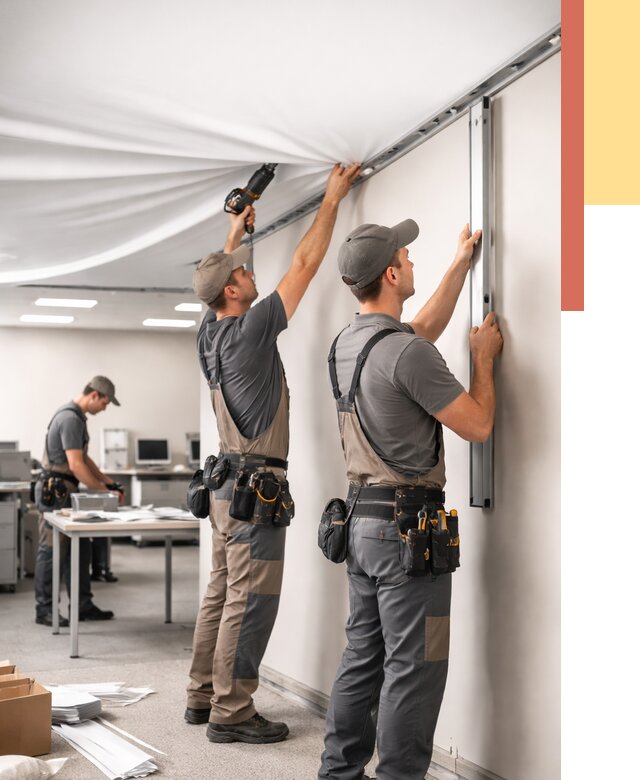 Монтаж натяжного потолка в офисе в Назарово от 463 руб/м² — быстро и недорого | ОТДЕЛОЧНИК-Нрв