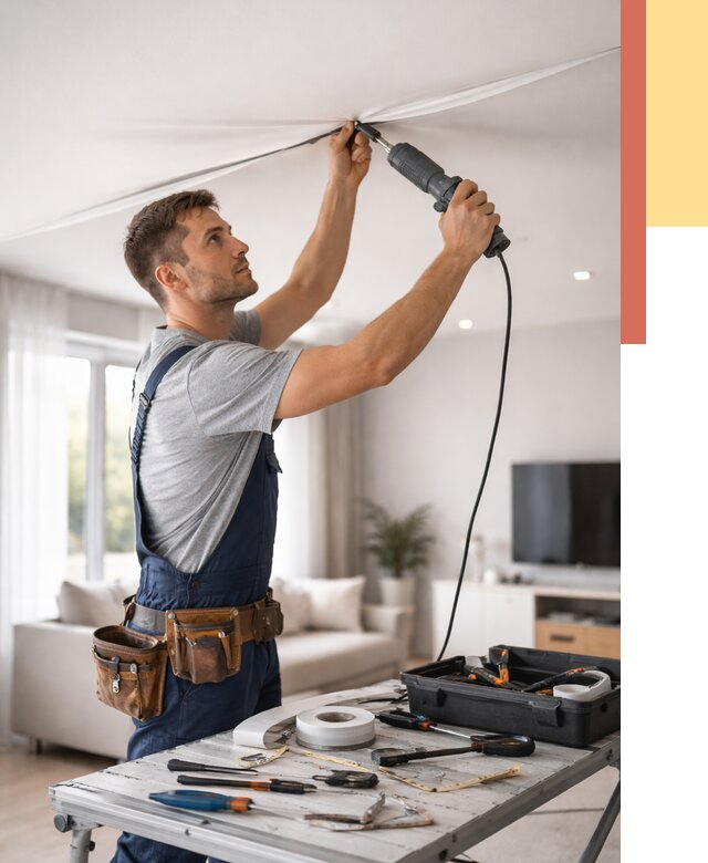 Ремонт натяжных потолков в Назарово от 9764 руб. под ключ — ОТДЕЛОЧНИК-Нрв