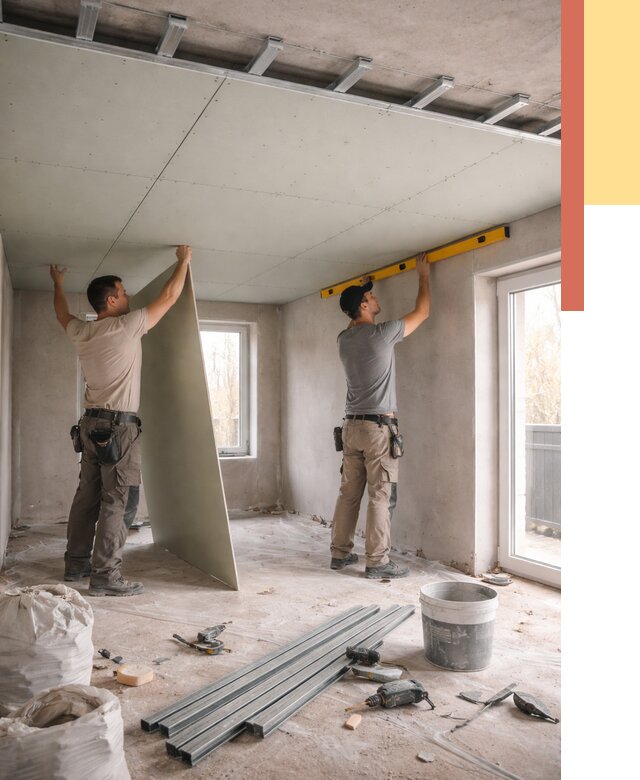 Одноуровневый потолок из гипсокартона в Назарово от 771 руб. — монтаж под ключ | ОТДЕЛОЧНИК-Нрв