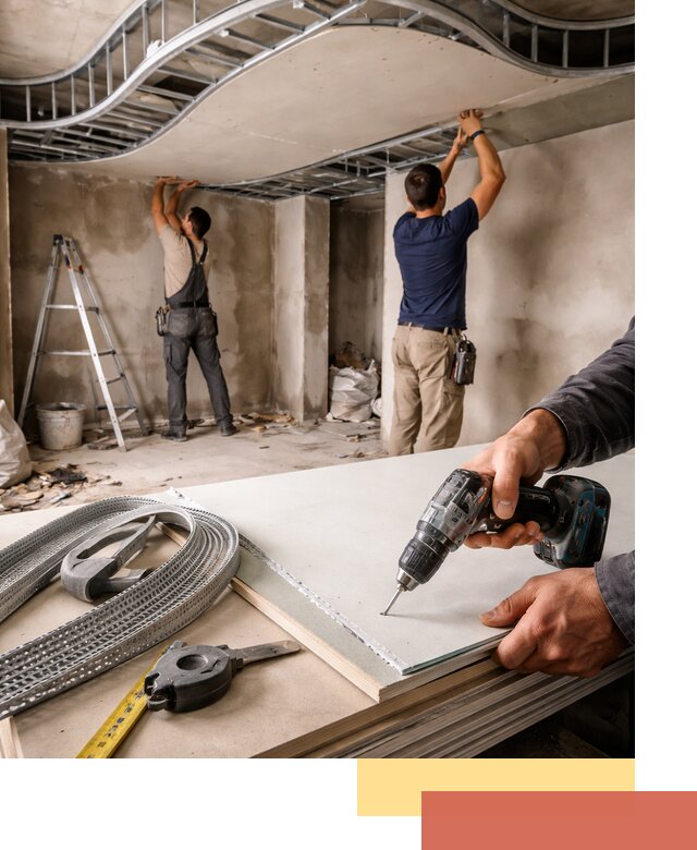 Криволинейный потолок из гипсокартона в Назарово — монтаж и отделка